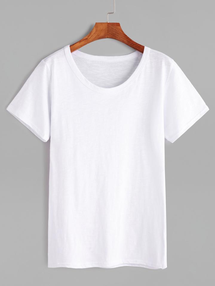 Romwe White Short Sleeve Basic T-shirt