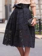 Romwe Lace Bow Flare Skirt