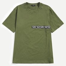 Romwe Guys Lettering Tape Front Tee