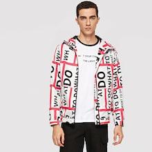 Romwe Guys Zip Up Hoodie Lettering Coat