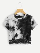 Romwe Lace Hem Water Color Tee
