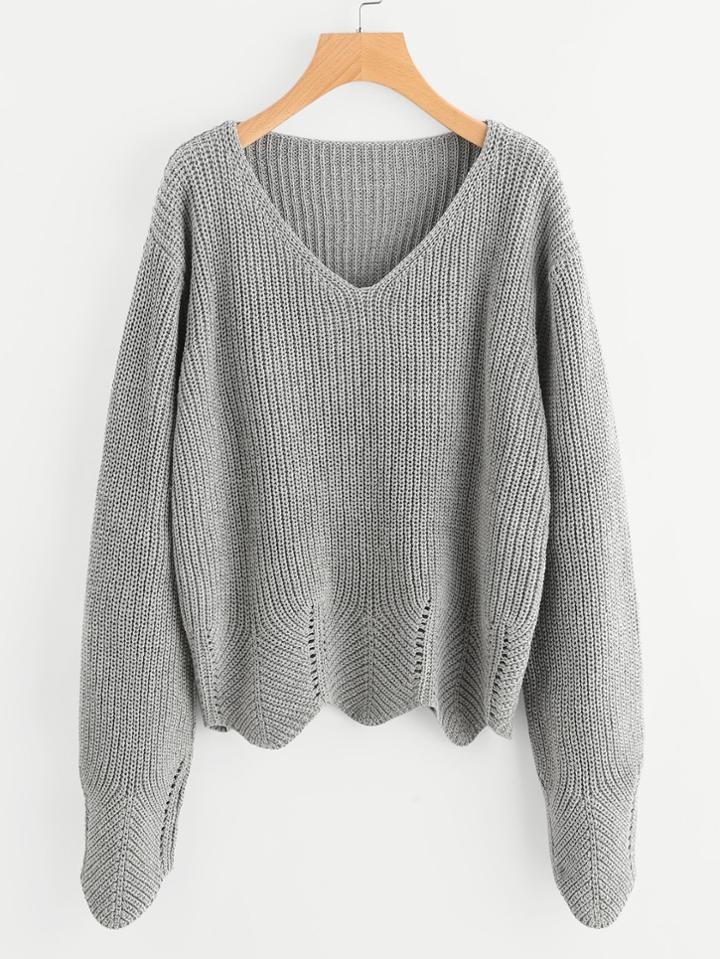Romwe Eyelet Scallop Edge Jumper