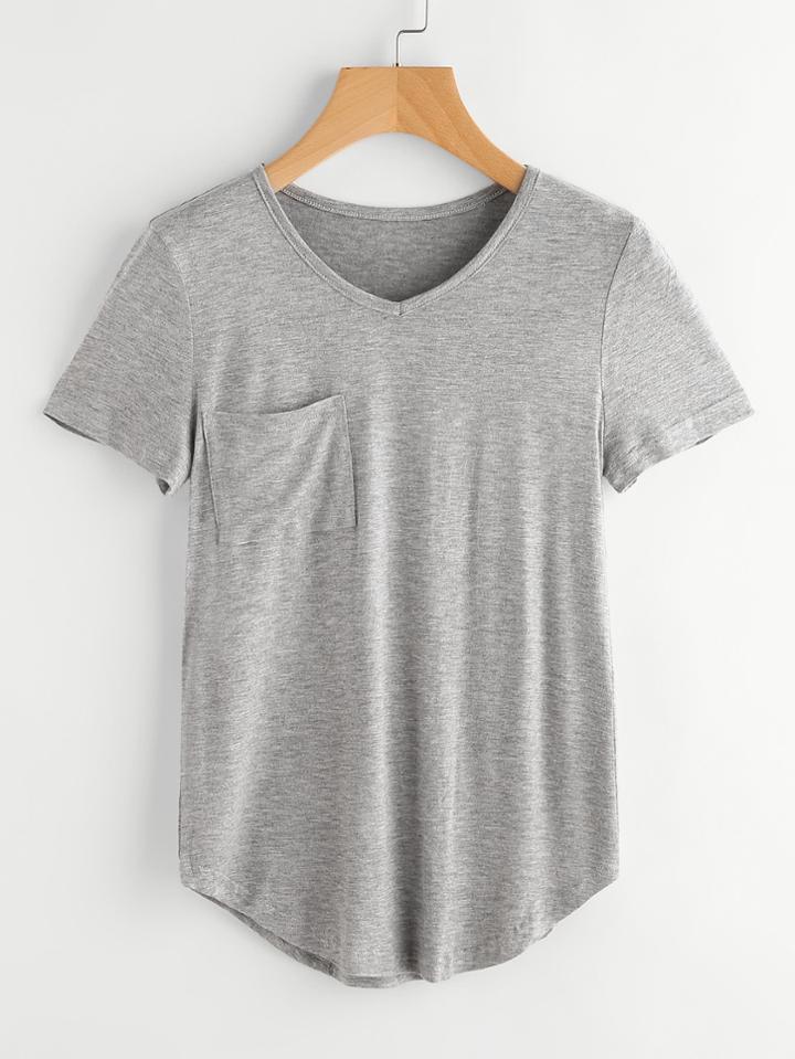 Romwe Curved Hem Marled T-shirt