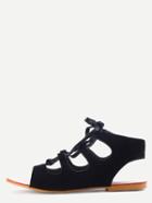 Romwe Black Peep Toe Lace-up Hollow Sandals