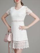 Romwe White V Neck Crochet Hollow Out Dress