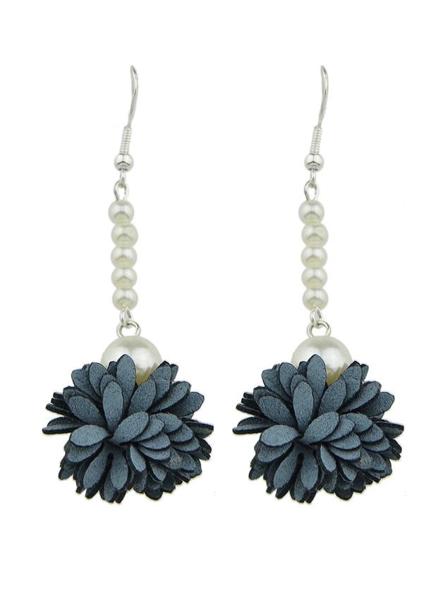 Romwe Gray Color Imitation Pearl Flower Danling Earrings