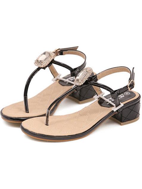 Romwe Black With Rhinestone Flip Sandals