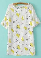 Romwe Banana Print Chiffon Long White T-shirt