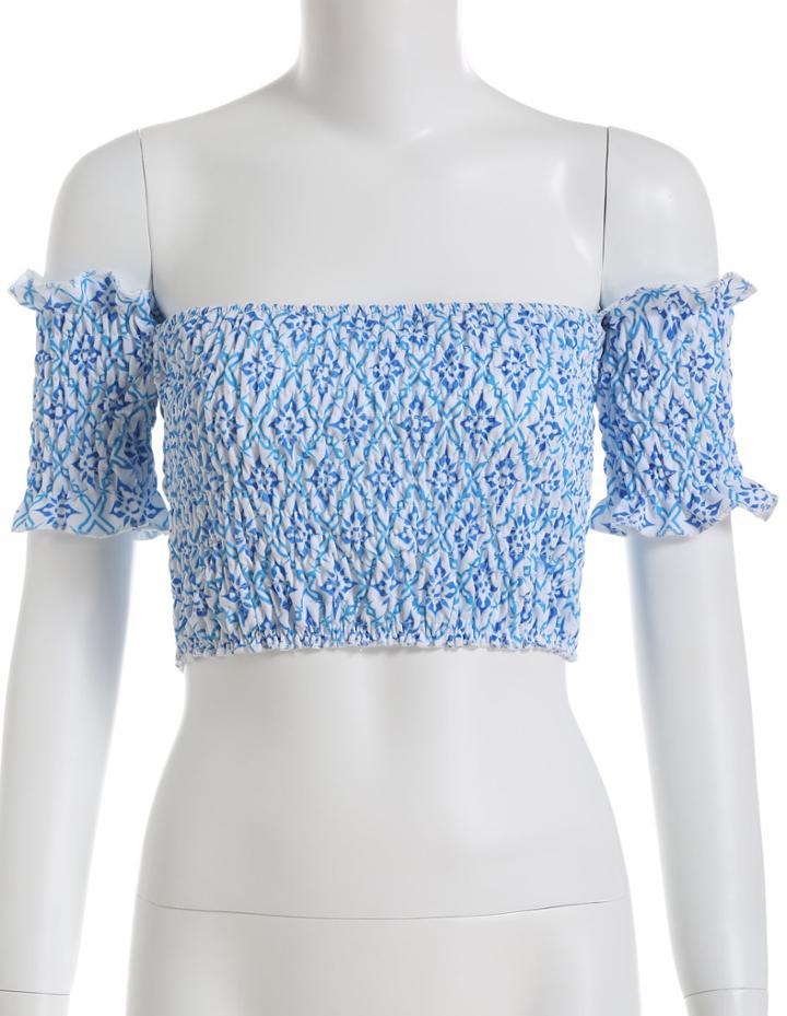 Romwe Off The Shoulder Flower Print Crop Top