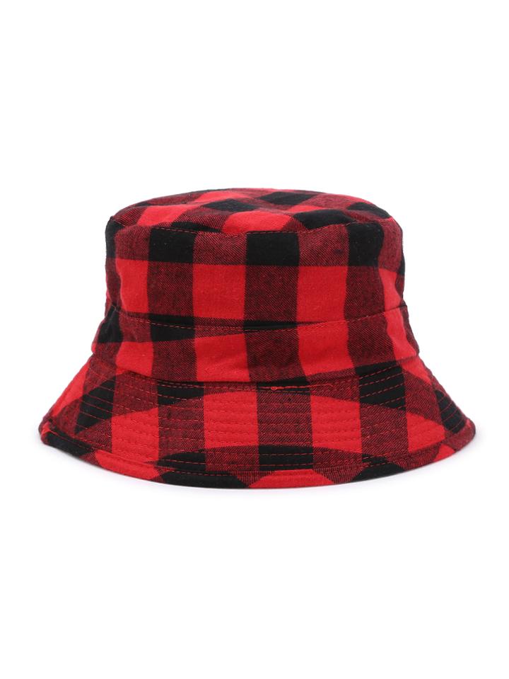 Romwe Gingham Print Bucket Hat
