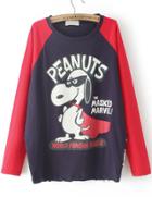 Romwe Cartoon Dog Peanuts Print Navy T-shirt