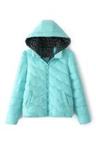Romwe Zippered Double Pockets Hoodied Down Coat