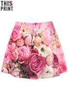 Romwe This Is Print Roses Print Skirt