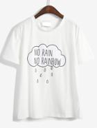 Romwe White Rain Cloud Print T-shirt