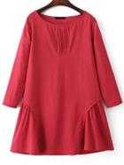 Romwe Pleated Flare Red Dress