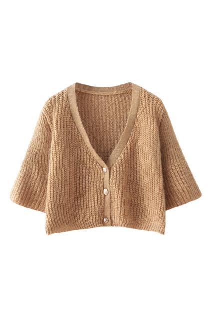 Romwe V Neck Khaki Midriff Cardigan