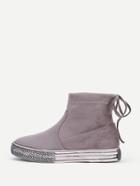 Romwe Lace Up Back Suede Ankle Boots