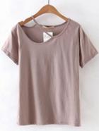 Romwe Pink Cutout Plain T-shirt