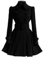 Romwe Black Lapel Double Breasted Belt Coat