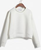 Romwe Round Neck Crop White Sweatshirt