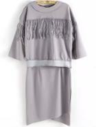 Romwe Round Neck Tassel Top With Asymmetrical Grey Skirt