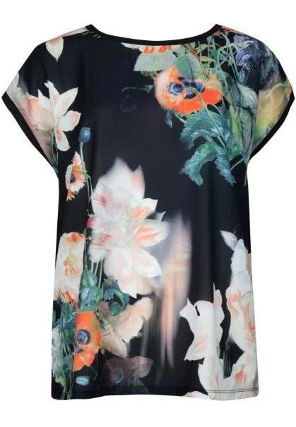 Romwe Floral Print Black Shirt