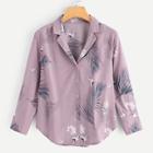 Romwe Crane Print Curved Hem Blouse