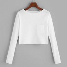 Romwe Solid Pocket Detail Crop Tee