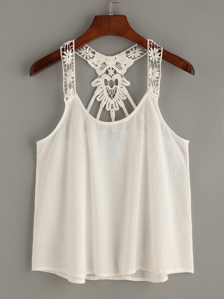 Romwe White Hollow Out Y-back Sleeveless Top