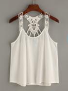 Romwe White Hollow Out Y-back Sleeveless Top
