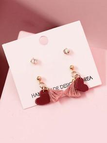 Romwe Heart Detail Tassel Drop Earrings 2pairs