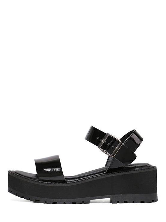 Romwe Black Peep Toe Buckle Strap Platform Wedges