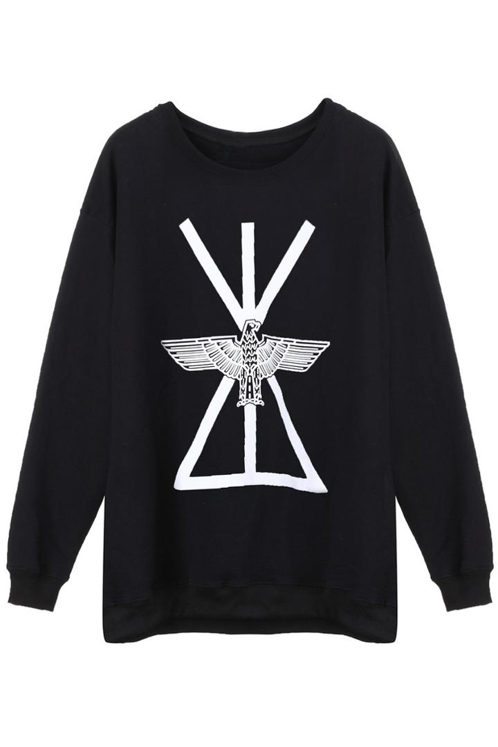 Romwe Flying Eagle Black Pullover