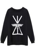 Romwe Flying Eagle Black Pullover