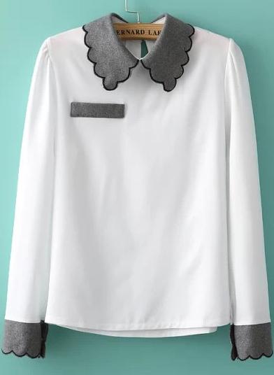 Romwe White Contrast Lapel Pocket Loose Blouse