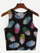 Romwe Black Ice Cream Print Sleeveless Top