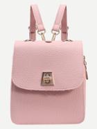 Romwe Pink Pebbled Faux Leather Layered Flap Backpack