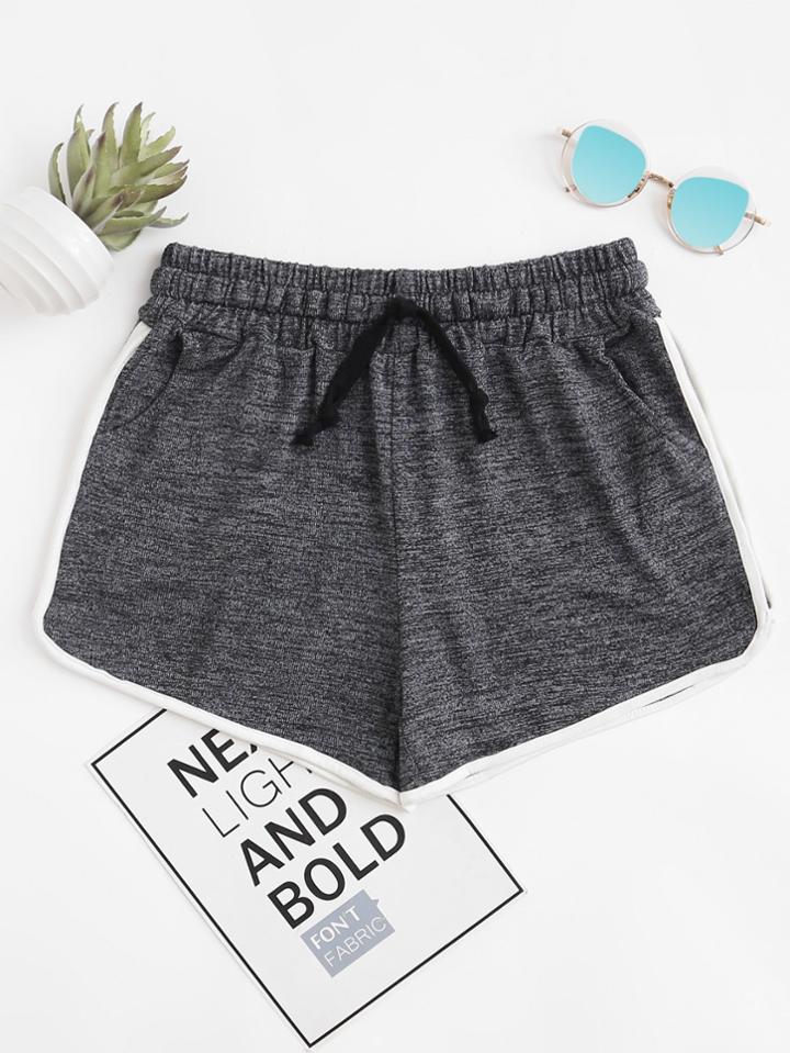 Romwe Contrast Binding Drawstring Waist Shorts
