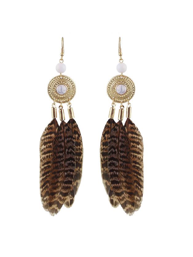Romwe Leopard Feather Dangle Earrings
