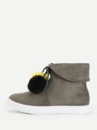 Romwe Double Pom Pom Lace Up Flat Boots