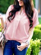 Romwe Dip Hem V Neck Shirt