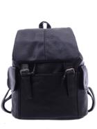 Romwe Faux Leather Double Buckle Flap Backpack - Black