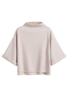 Romwe Mock Neck Cuffed Sleeve High Low T-shirt