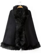 Romwe Faux Fur Cape Black Coat
