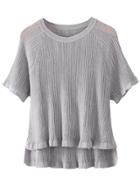 Romwe Grey Round Neck Dipped Hem T-shirt