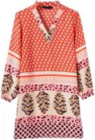Romwe Floral Print V Neck Loose Red Dress