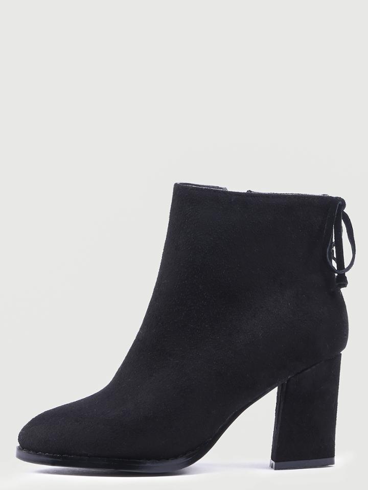 Romwe Black Almond Toe Zipper Side Chunky Boots