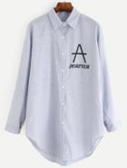 Romwe Blue Striped Bicycle And Letter Print Shirt
