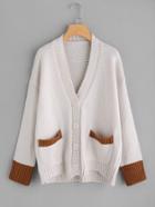 Romwe Drop Shoulder Contrast Trim Single Breasted Cardigan Sweater