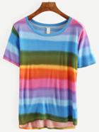 Romwe Multicolor Rainbow Ombre T-shirt